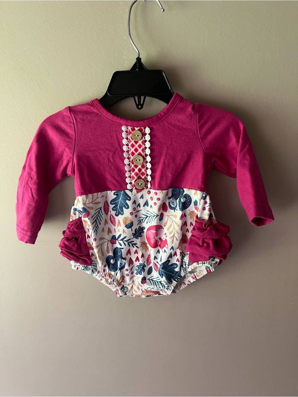 Pink Long-Sleeve Floral Print Baby One-Piece Bodysuit